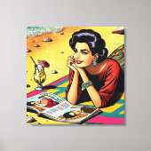Retro Lady op Beach Dagdromen over Mode Canvas Afdruk (Voorkant)