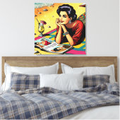 Retro Lady op Beach Dagdromen over Mode Canvas Afdruk (Insitu (Slaapkamer))