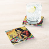 Retro Lady op Beach Dagdromen over Mode Glazen Onderzetter (Schuin)