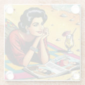 Retro Lady op Beach Dagdromen over Mode Glazen Onderzetter (Achterkant)