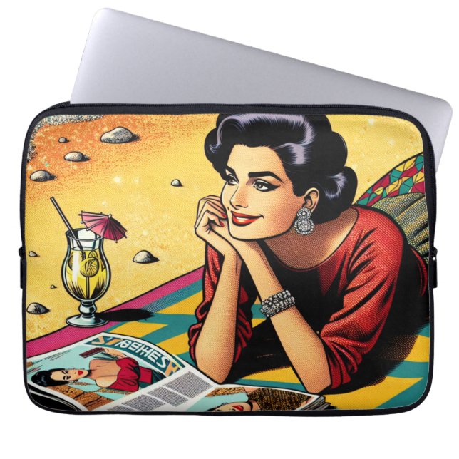 Retro Lady op Beach Dagdromen over Mode Laptop Sleeve (Voorkant)