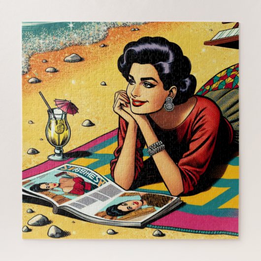 Retro Lady op Beach Dagdromen over Mode Legpuzzel (Verticaal)