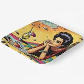 Retro Lady op Beach Dagdromen over Mode Papieren Bordje (Gebogen)