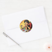 Retro Lady op Beach Dagdromen over Mode Ronde Sticker (Envelop)