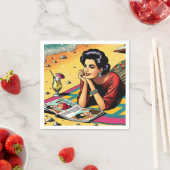 Retro Lady op Beach Dagdromen over Mode Servet (Insitu)