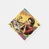 Retro Lady op Beach Dagdromen over Mode Servet (Hoek)