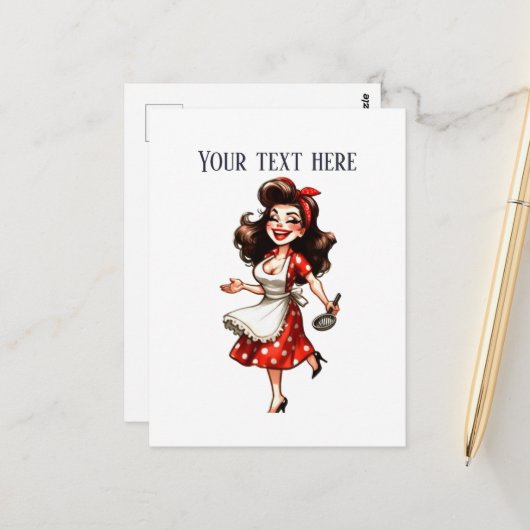 Retro  Lady Tekst toevoegen Briefkaart (Voorkant / Achterkant in situ)