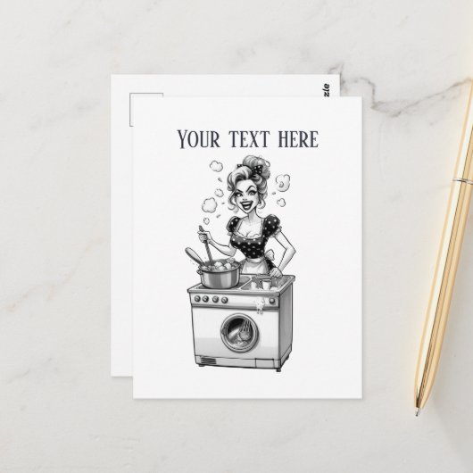 Retro Lady Tekst toevoegen Briefkaart (Voorkant / Achterkant in situ)