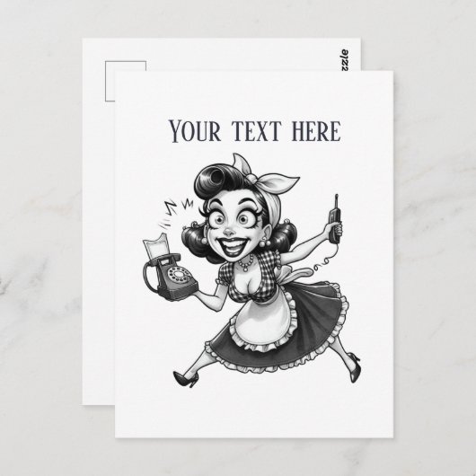 Retro  Lady Tekst toevoegen Briefkaart (Voorkant / Achterkant)