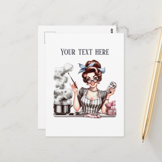 Retro Lady Tekst toevoegen Briefkaart (Voorkant / Achterkant in situ)