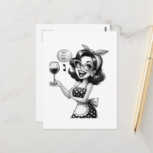 Retro Lady Tekst toevoegen Briefkaart (Voorkant / Achterkant in situ)