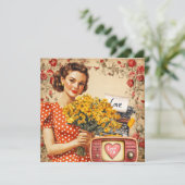 Retro Lady Valentijn Flat Holiday Kaart (Staand voorkant)