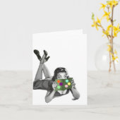 Retro  Lady w / Ballon Party Kaart Blank TY (Gele Bloem)