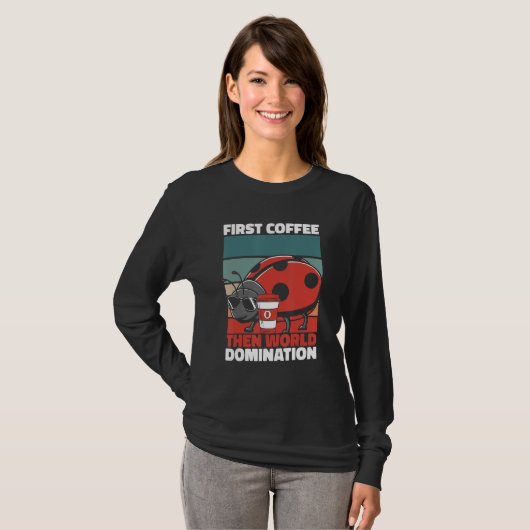 Retro Ladybug Coffee Sunglasses   Entomology Vinta T-shirt (Voorkant volledig)