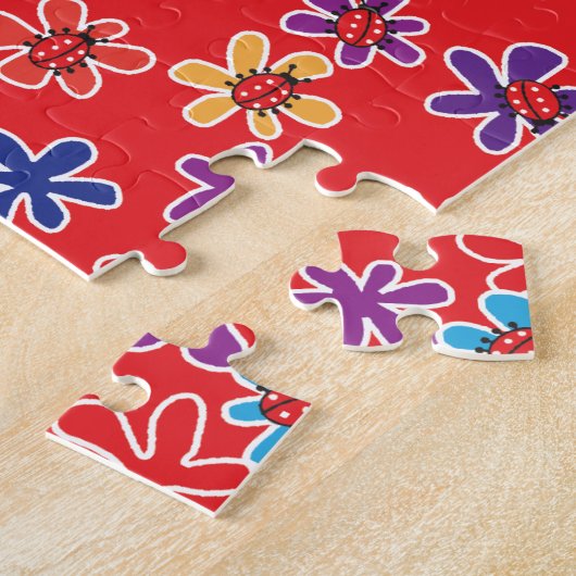Retro Ladybugs en bloemen Legpuzzel (Zijkant)