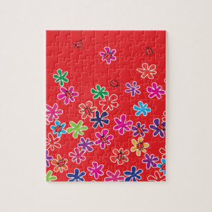 Retro Ladybugs en bloemen Legpuzzel