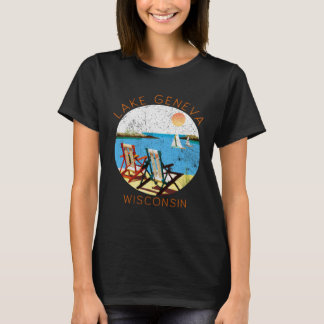 Retro Lake Geneva Souvenir meer Vakantie T-shirt