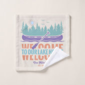 Retro Lake House Familienaam Bad Handdoek (Wasdoekje)