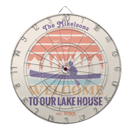 Retro Lake House Familienaam Dartbord (Voorkant)