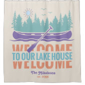 Retro Lake House Familienaam Douchegordijn (Voorkant)