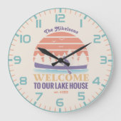 Retro Lake House Familienaam Grote Klok (Voorkant)
