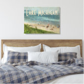 Retro Lake Michigan Beach Premium Ingewikkeld Canv Canvas Afdruk (Insitu (Slaapkamer))