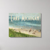 Retro Lake Michigan Beach Premium Ingewikkeld Canv Canvas Afdruk (Voorkant)