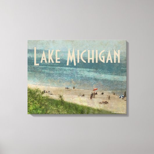 Retro Lake Michigan Beach Premium Ingewikkeld Canv Canvas Afdruk (Voorkant)