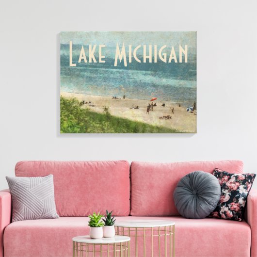 Retro Lake Michigan Beach Premium Ingewikkeld Canv Canvas Afdruk (Insitu (Woonkamer))