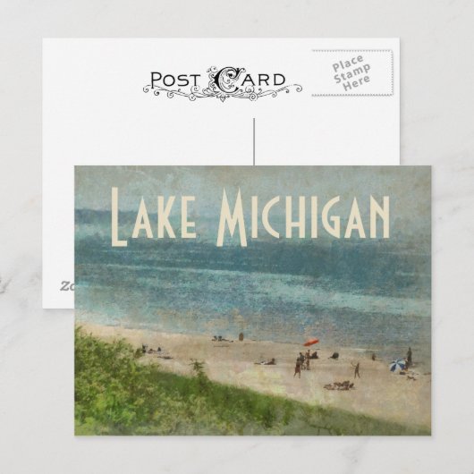 Retro Lake Michigan Shoreline Beach Briefkaart (Voorkant / Achterkant)