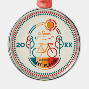Retro Lake Placid Fietsroute Metalen Ornament