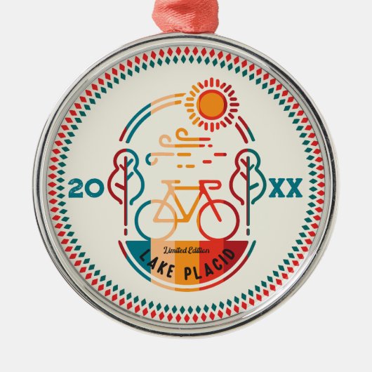 Retro Lake Placid Fietsroute Metalen Ornament (Voorkant)