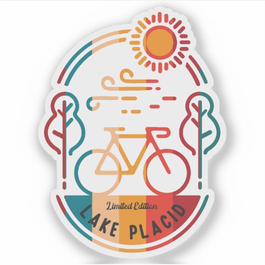 Retro Lake Placid Fietsroute Sticker (Voorkant)