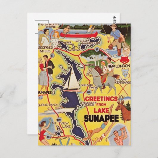 Retro Lake Sunapee NH Briefkaart (Voorkant / Achterkant)