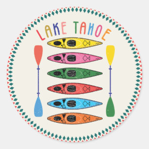 Retro Lake Tahoe kajakken Ronde Sticker