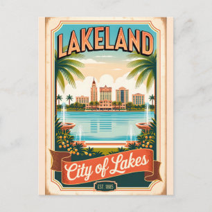 Retro Lakeland Florida Stad van Meren Vintage Briefkaart