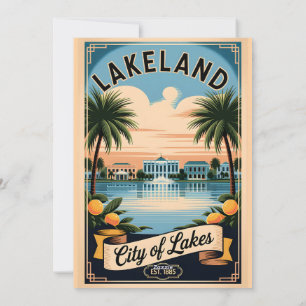 Retro Lakeland Florida Stad van Meren Vintage Feestdagenkaart