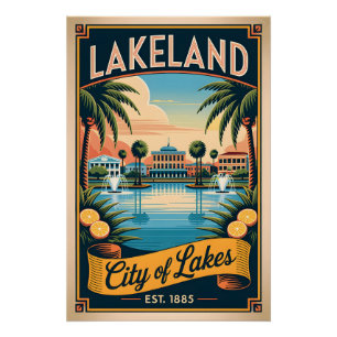 Retro Lakeland Florida Stad van Meren Vintage Perfect Poster