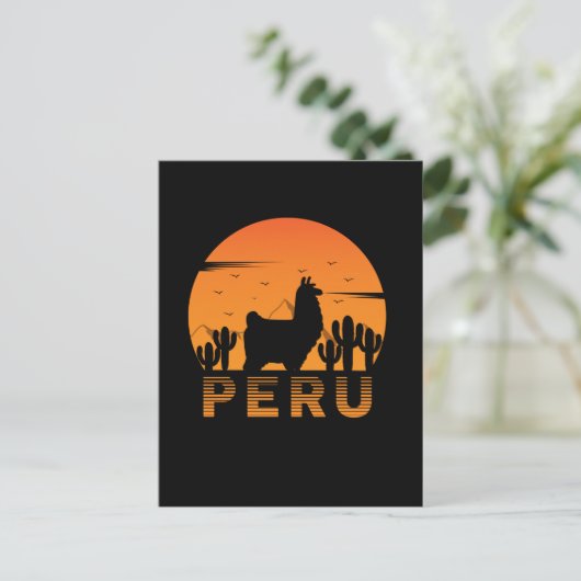 Retro Lama Peru Cactus Zonsondergang Briefkaart (Staand voorkant)