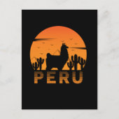 Retro Lama Peru Cactus Zonsondergang Briefkaart (Voorkant)