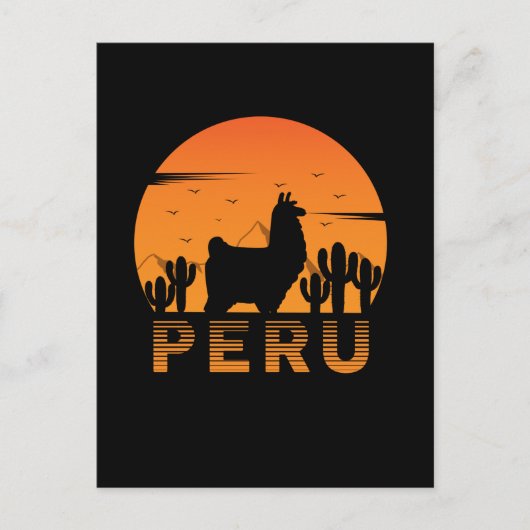Retro Lama Peru Cactus Zonsondergang Briefkaart (Voorkant)