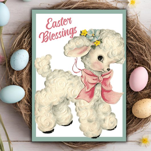  Retro Lamb Cute Easter Blessenaar, aangepast Feestdagen Kaart
