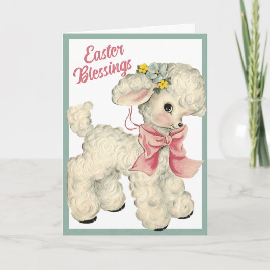  Retro Lamb Cute Easter Blessenaar, aangepast Feestdagen Kaart (Voorkant)