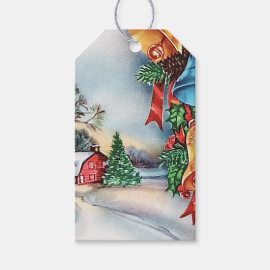 Retro  Land boerderij Kerst label Cadeaulabel (Voorkant)