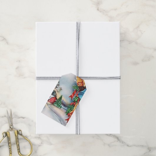 Retro  Land boerderij Kerst label Cadeaulabel (Met Touw)