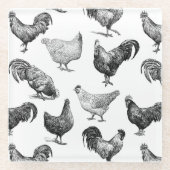 Retro Land Boerderij Kippatroon Glazen Onderzetter (Voorkant)