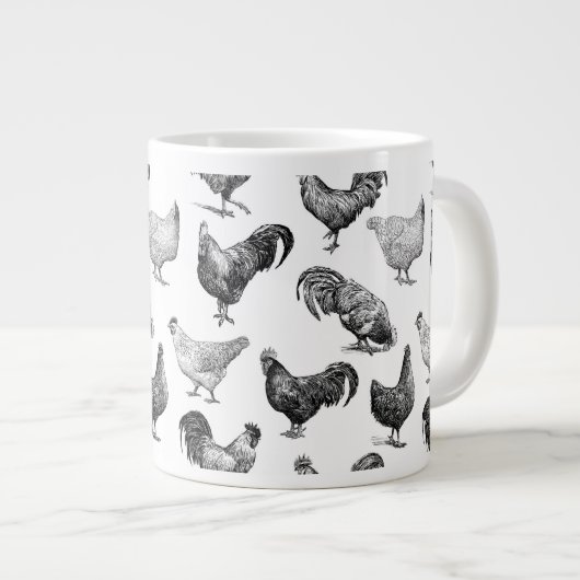 Retro Land Boerderij Kippatroon Grote Koffiekop (Voorkant rechts)