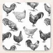 Retro Land Boerderij Kippatroon Kartonnen Onderzetters (Voorkant)