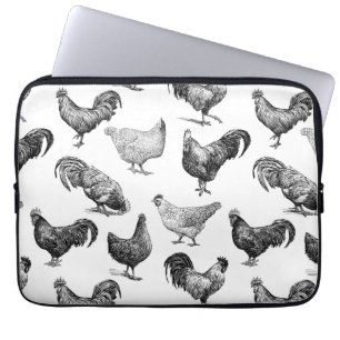 Retro Land Boerderij Kippatroon Laptop Sleeve
