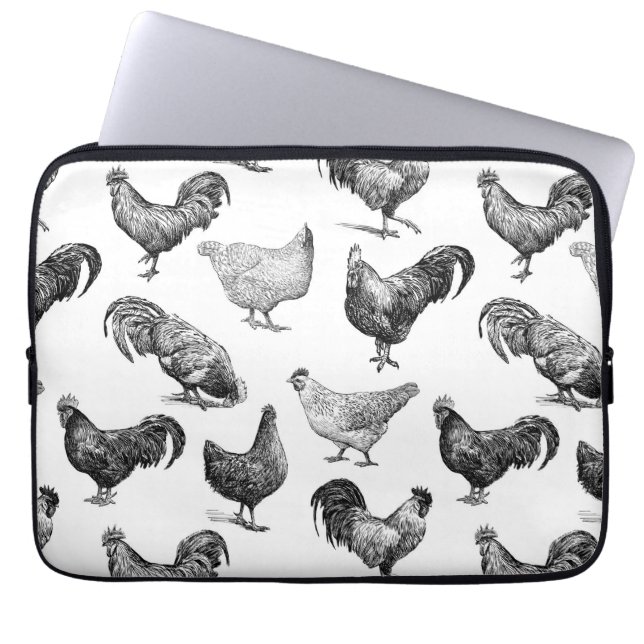 Retro Land Boerderij Kippatroon Laptop Sleeve (Voorkant)